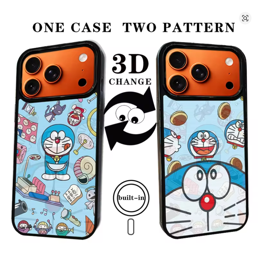 Case Magnética 2 em 1 3D Doraemon para iPhone 14, 15, 16 e 17
