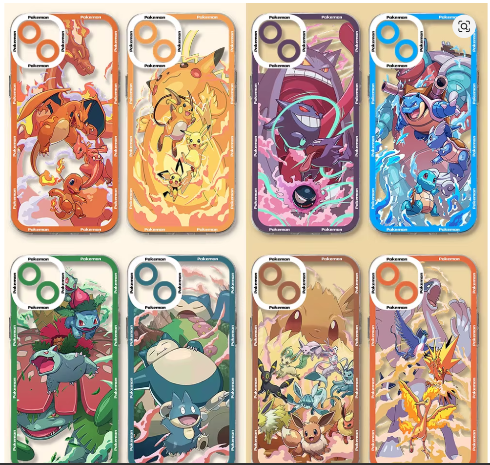 Capa Pokémon Anime Transparente para iPhone 7, 8, X, XR, XS, 11, 12, 13, 14, 15 e 16