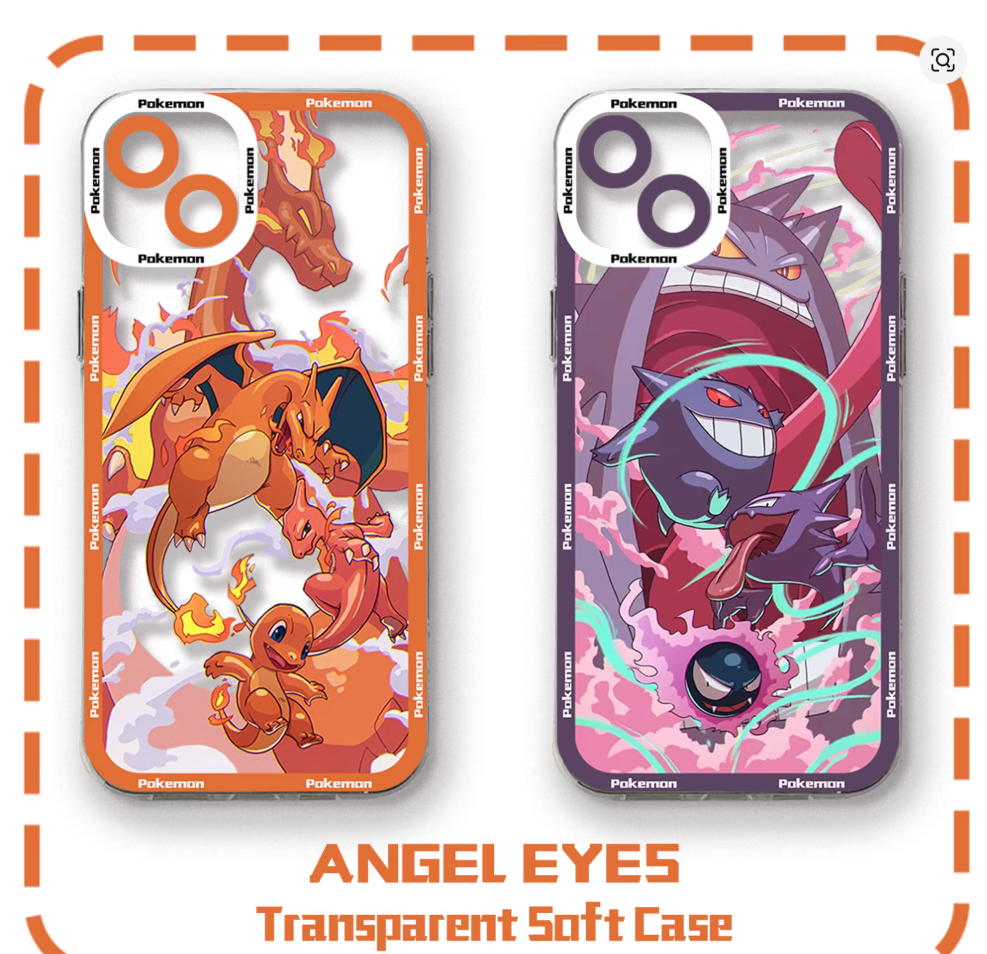 Capa Pokémon Anime Transparente para iPhone 7, 8, X, XR, XS, 11, 12, 13, 14, 15 e 16