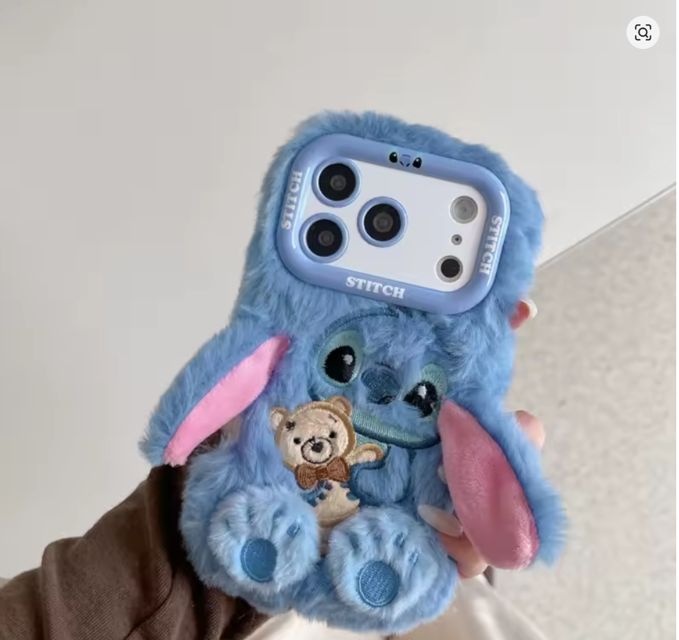 Capa de Pelucia Lilo e Stitch Case Macia Anti choque p Iphone 13 14 15 16 17