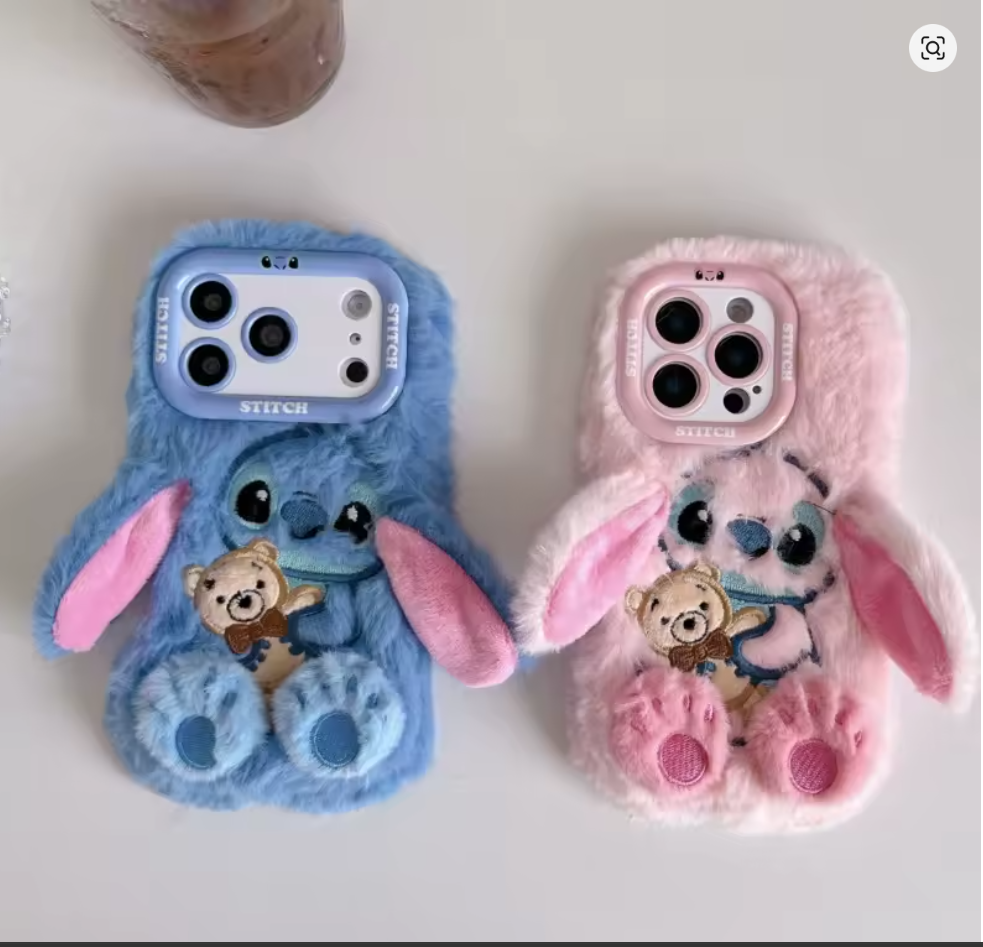 Capa de Pelucia Lilo e Stitch Case Macia Anti choque p Iphone 13 14 15 16 17