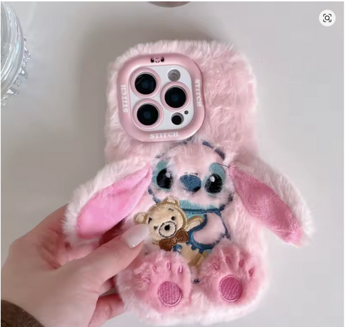 Capa de Pelucia Lilo e Stitch Case Macia Anti choque p Iphone 13 14 15 16 17
