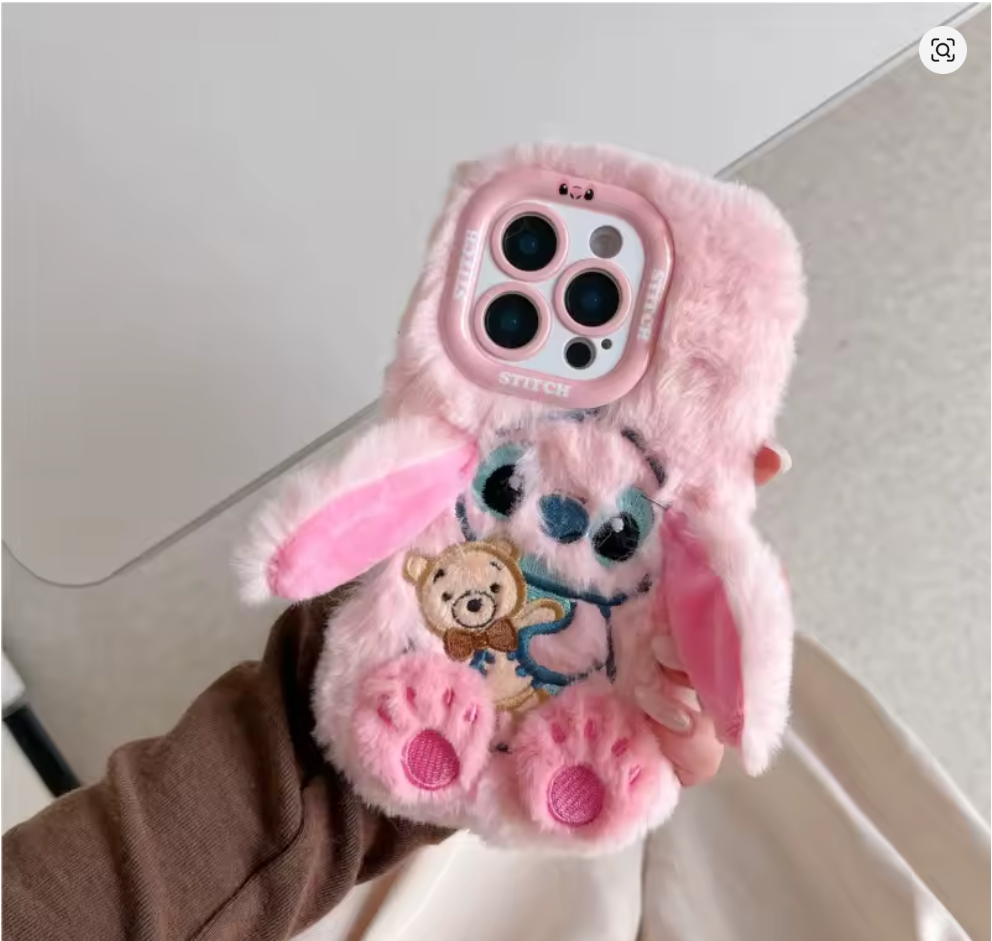 Capa de Pelucia Lilo e Stitch Case Macia Anti choque p Iphone 13 14 15 16 17