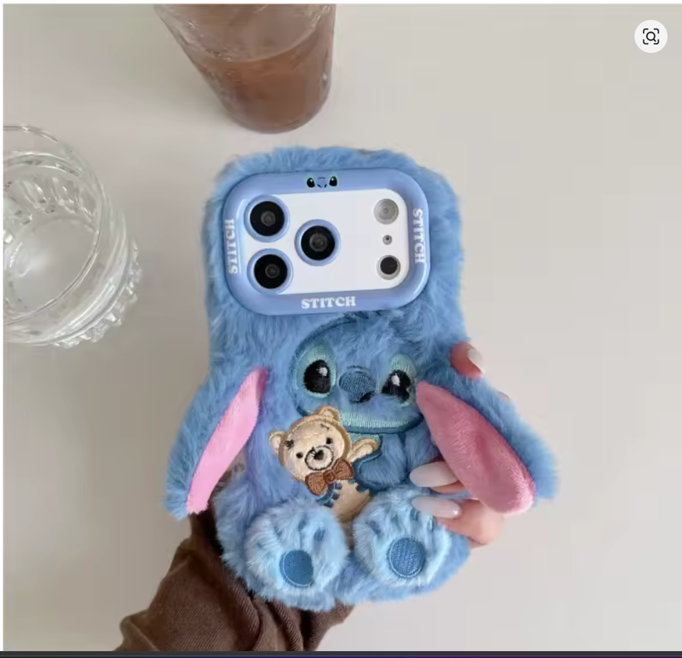 Capa de Pelucia Lilo e Stitch Case Macia Anti choque p Iphone 13 14 15 16 17