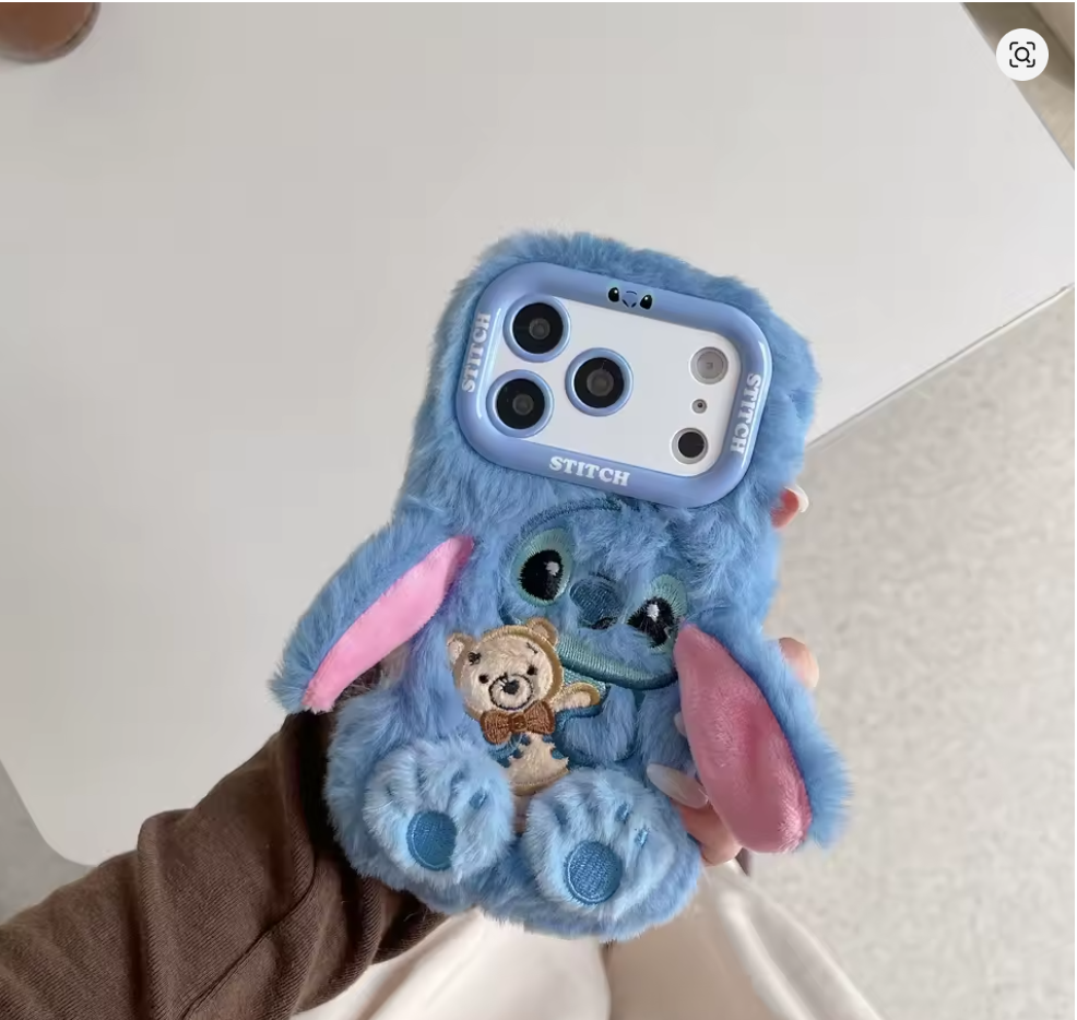 Capa de Pelucia Lilo e Stitch Case Macia Anti choque p Iphone 13 14 15 16 17