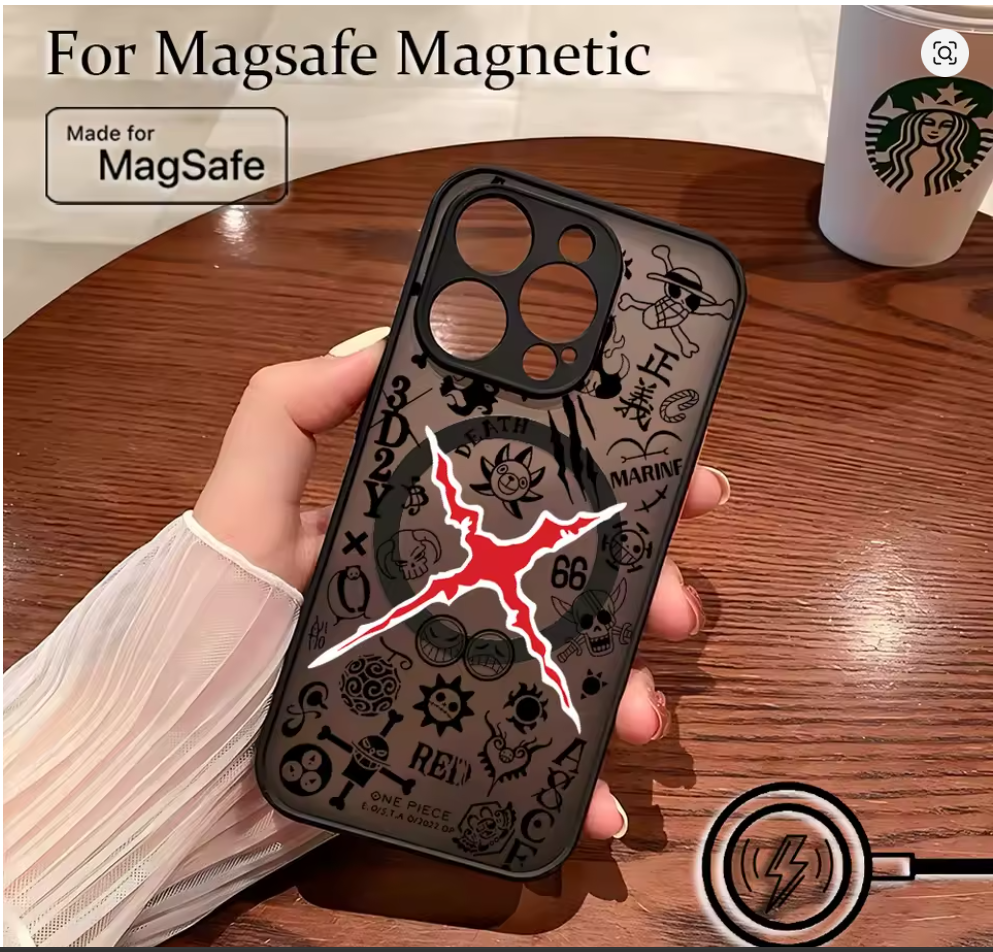 Capa Magnética Fosca L-Luffy One Piece iPhone 7 8 XS Max 11 12 13 14 15 16 17