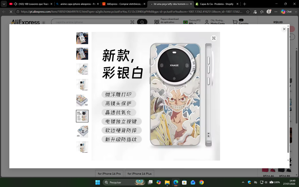 Case Anime 3D Luffy Nika – iPhone 11 ao 17 | Pro, Max, Plus